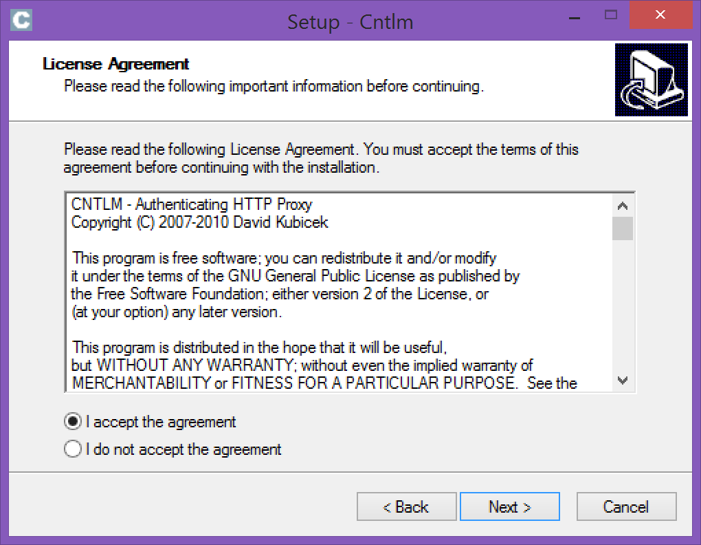 Installing CNTLM on Windows 2